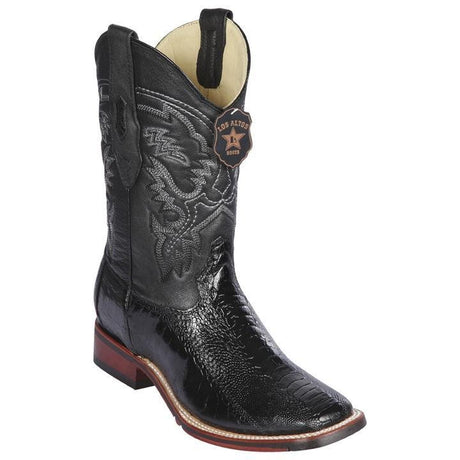 Western Genuine Ostrich Leg Wide Square Toe Boots Black Color  Rubber TPU Sole - Los Altos Boots - Side View