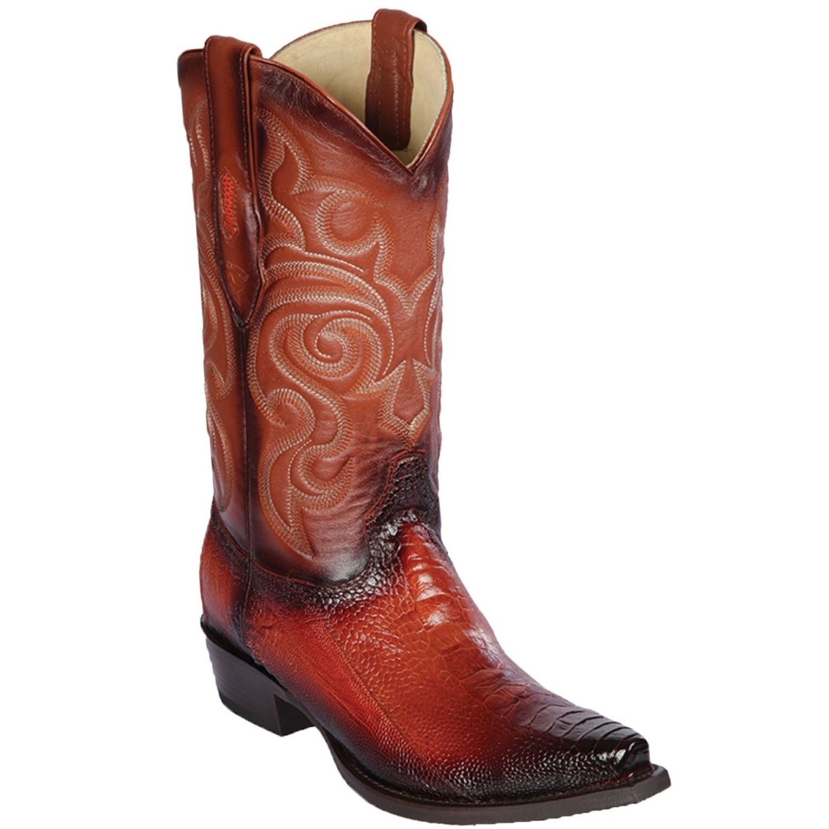 Botas Cortas de Avestruz Original Punta Europea Color Vino Difuminado - Los Altos Boots main image 0