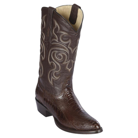 Western Genuine Ostrich Boots Round Toe Brown Color - Los Altos Boots side view