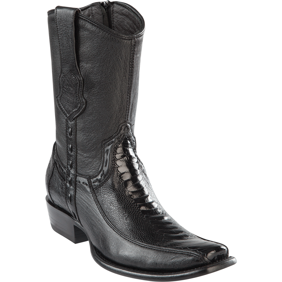 Ostrich Leg Short Boot Dubai Square Toe  Black Color - Wild West Boots