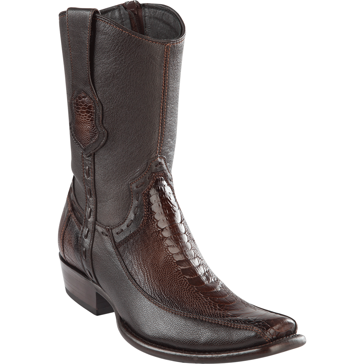 Botas Cortas de Avestruz Original Punta Dubai Cuadrada Color Negro - Wild West Boots