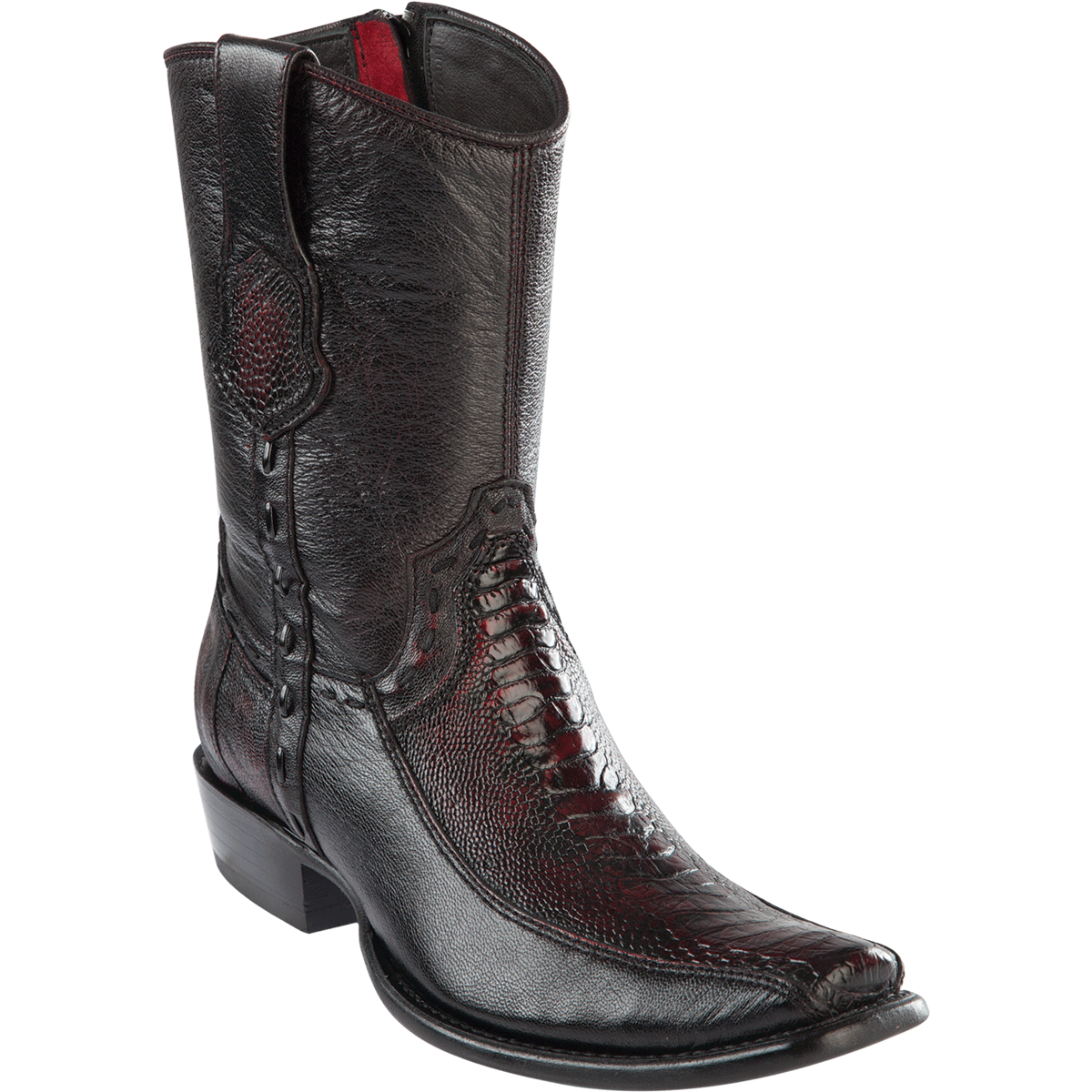 Botas Cortas de Avestruz y Piel Original Punta Europea Color Negro - Los Altos Boots