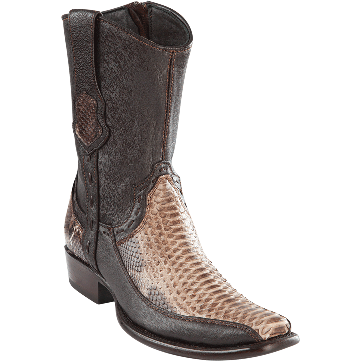 Genuine Python and deer Dubai Toe Short Boots Rustic Brown Color - Wild West Boots
