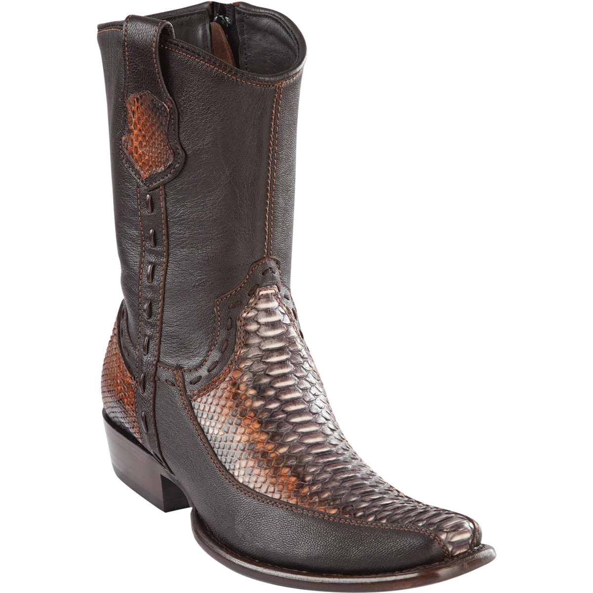 Genuine Python and deer Dubai Toe Short Boots Rustic Cognac Color - Wild West Boots