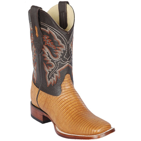 Men's Western Genuine Lizard Rodeo Wide Square Toe Boots Antique Saddle Color - Los Altos Boots - Side view