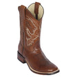 Western Genuine Leather Wide Square Toe Boots Brown Color - Los Altos Boots Side View