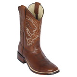 Western Genuine Leather Wide Square Toe Boots Brown Color - Los Altos Boots Side View