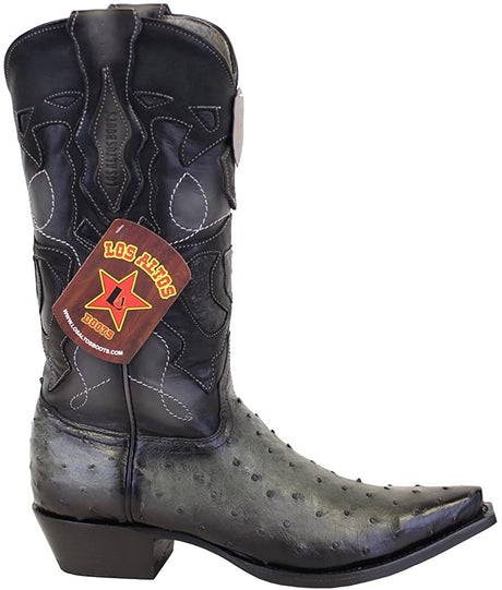 Western Genuine Ostrich Boots Snip Toe Faded Gray Color - Los Altos Boots Right View