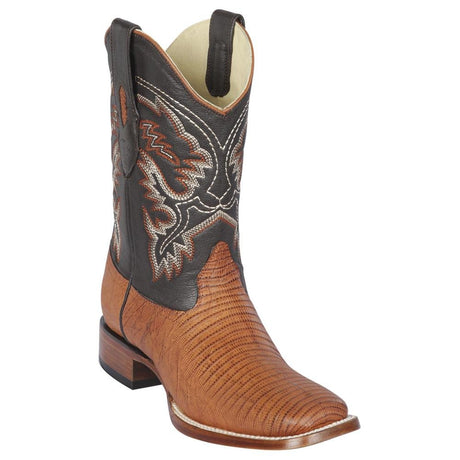 Men's Western Genuine Lizard Rodeo Wide Square Toe Boots Honey Color - Los Altos Boots - Side view