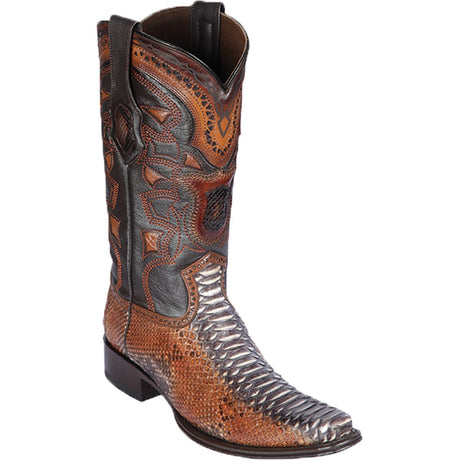 Western Genuine Python European Square Toe Boots Rustic COgnac COlor - Los Altos Boots Side View 
