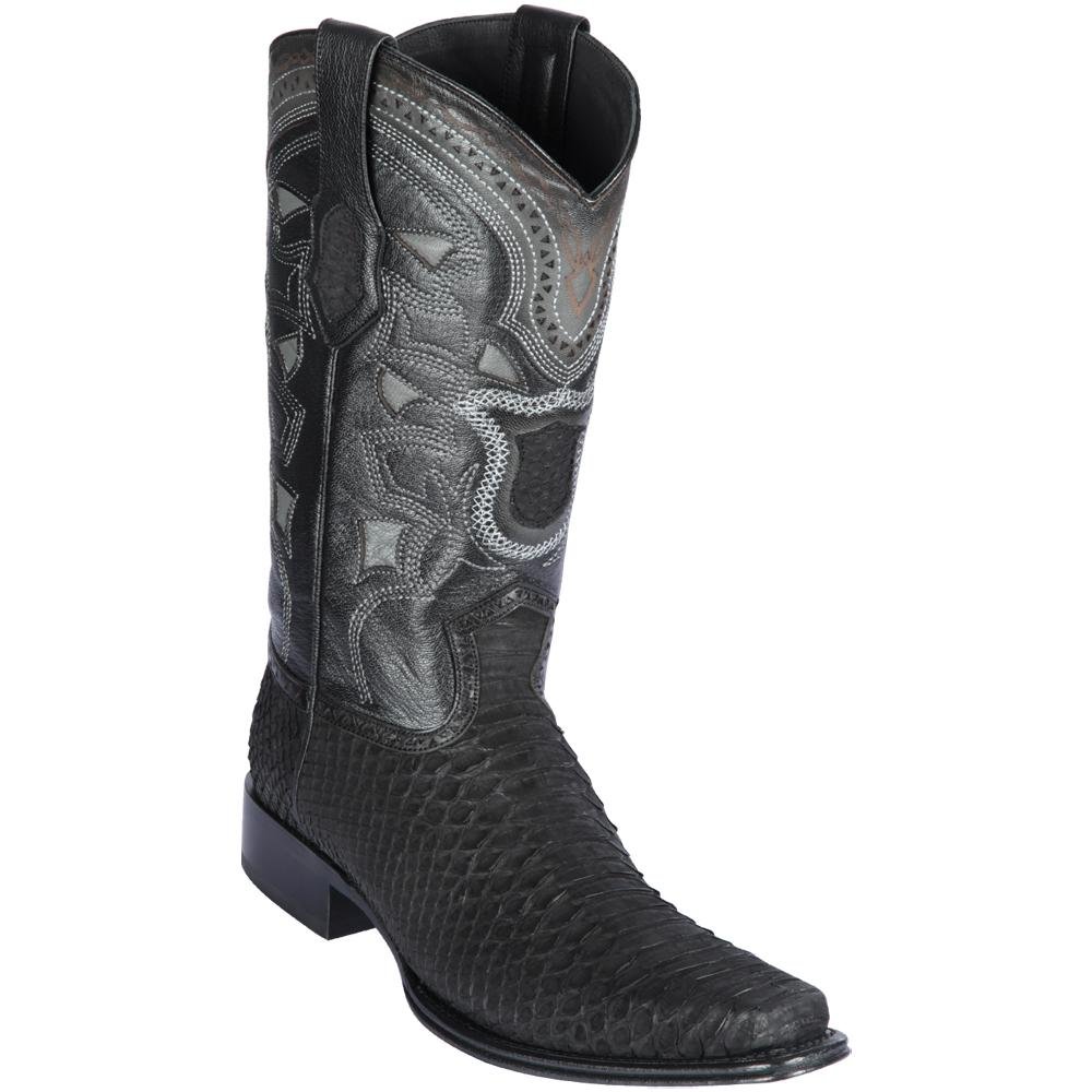 Western Genuine Python European Square Toe Boots Nobuck Black Color - Los Altos Boots Side View 