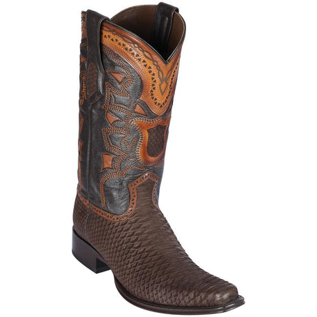 Western Genuine Python European Square Toe Boots Nobuck Brown Color - Los Altos Boots Side View 