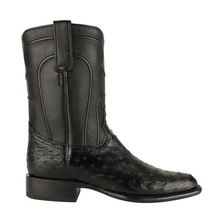 Western Genuine Ostrich Roper Boots Black Color - Los Altos Boots Right View