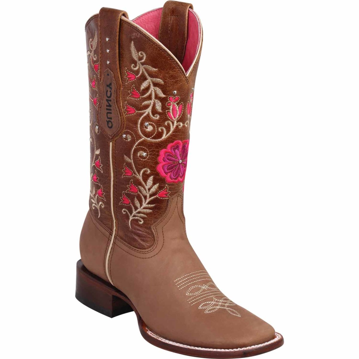 Botas Altas de Cuero con Flores para Mujer en Horma Rodeo Q322F6231