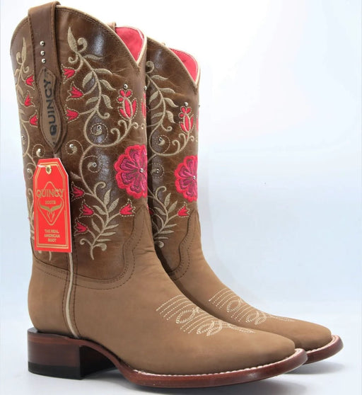 Botas Altas de Cuero con Flores para Mujer en Horma Rodeo Q322F6231 - Quincy Boots