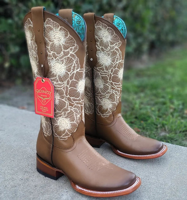 Botas Altas de Cuero con Flores para Mujer en Horma Rodeo Q322GB5259 - Quincy Boots