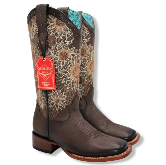 Botas Altas de Cuero con Flores para Mujer en Horma Rodeo Q322GB5294 - Quincy Boots