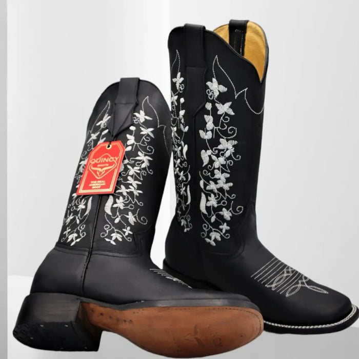 Botas Altas de Cuero con Flores para Mujer en Horma Rodeo Q322M6205 - Quincy Boots