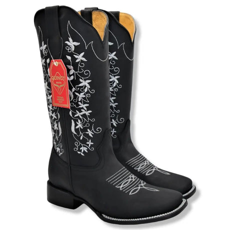 Botas Altas de Cuero con Flores para Mujer en Horma Rodeo Q322M6205 - Quincy Boots