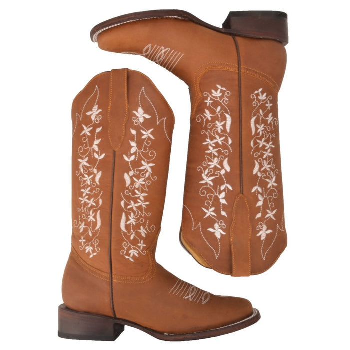 Botas Altas de Cuero con Flores para Mujer en Horma Rodeo Q322M6251 - Quincy Boots