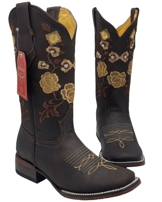 Botas Altas de Cuero con Flores para Mujer en Horma Rodeo Q322MF6294 - Quincy Boots