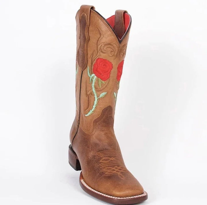 Botas Altas de Cuero con Flores para Mujer en Horma Rodeo Q322R6251 - Quincy Boots