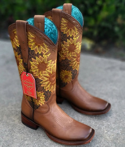 Botas Altas de Cuero con Girasoles para Mujer en Horma Rodeo Q322GB5251 - Quincy Boots