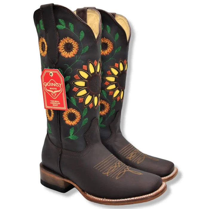 Botas Altas de Cuero con Girasoles para Mujer en Horma Rodeo Q322GL6294 - Quincy Boots