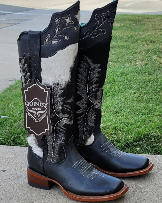 Botas Altas de Cuero con Pelo de Vaca para Mujer en Horma Rodeo Q322VA5205 - Quincy Boots