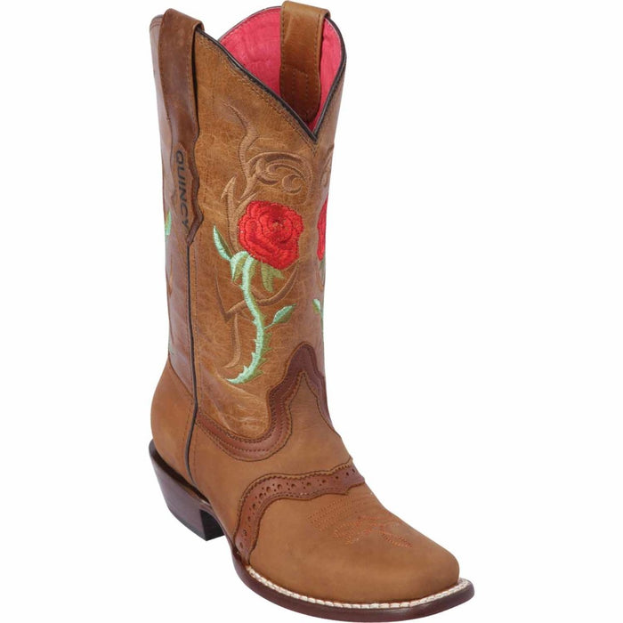 Botas Altas de Cuero Crazy con Rosas para Mujer en Horma Rodeo Q312R6251 - Quincy Boots