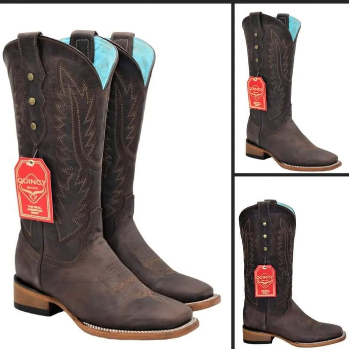 Botas Altas de Cuero Crazy para Mujer en Horma Rodeo Chocolate Q322RL5294 - Quincy Boots