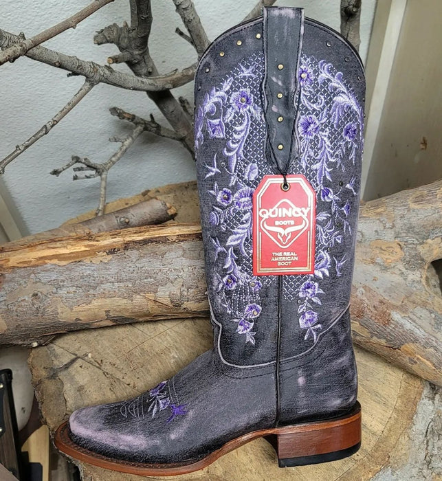 Botas Altas de Cuero Lijado para Mujer en Horma Rodeo Color Morado Q3226215L - Quincy Boots