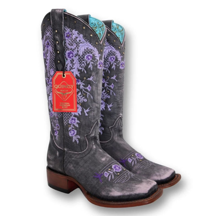Botas Altas de Cuero Lijado para Mujer en Horma Rodeo Color Morado Q3226215L - Quincy Boots