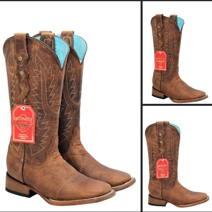 Botas Altas de Cuero Original para Mujer en Horma Rodeo Color Miel Q322RL5251 - Quincy Boots