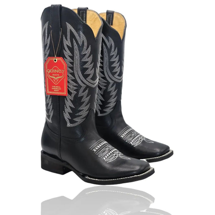 Botas Altas de Cuero Original para Mujer en Horma Rodeo Color Negro Q322N8305 - Quincy Boots