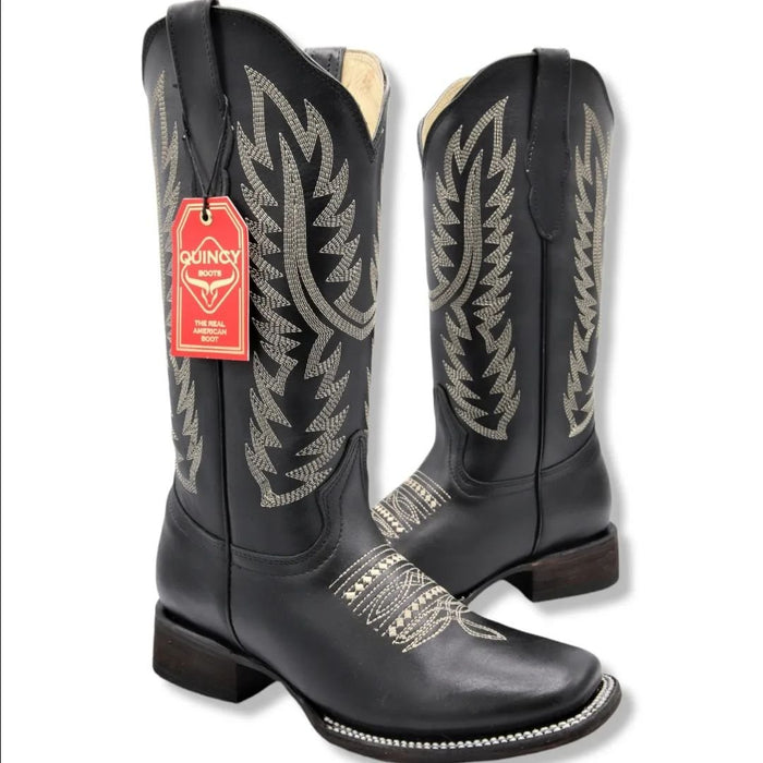 Botas Altas de Cuero Original para Mujer en Horma Rodeo Color Negro Q322N8305 - Quincy Boots