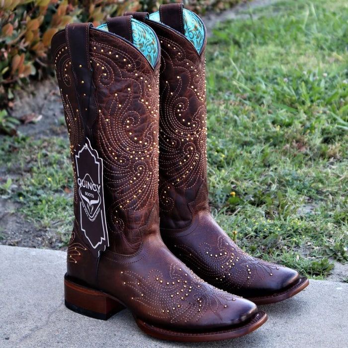Botas Altas de Cuero Volcano para Mujer en Horma Rodeo Chocolate Q3225294R - Quincy Boots