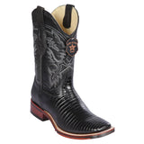 Western Genuine Teju Lizard Wide Square Toe Boots Black Color - Los Altos Boots Side View