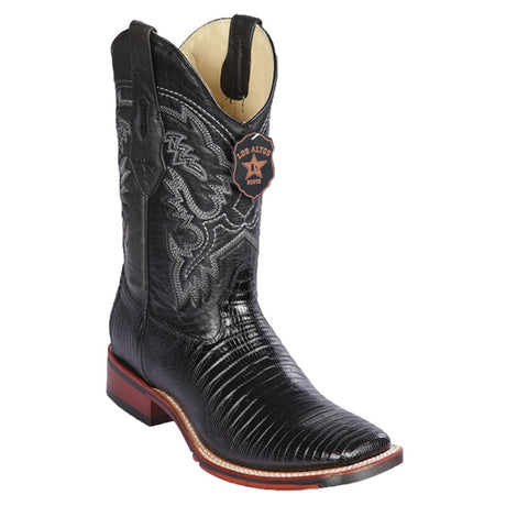 Western Genuine Teju Lizard Wide Square Toe Boots Black Color - Los Altos Boots Side View