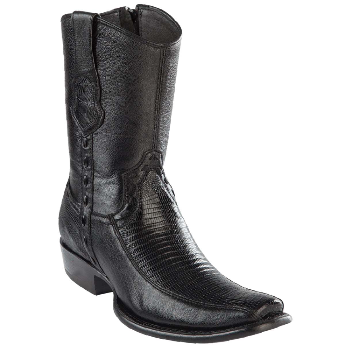Original Lizard an Deer Short Boots Dubai Square Toe Black Color - Wild West Boots