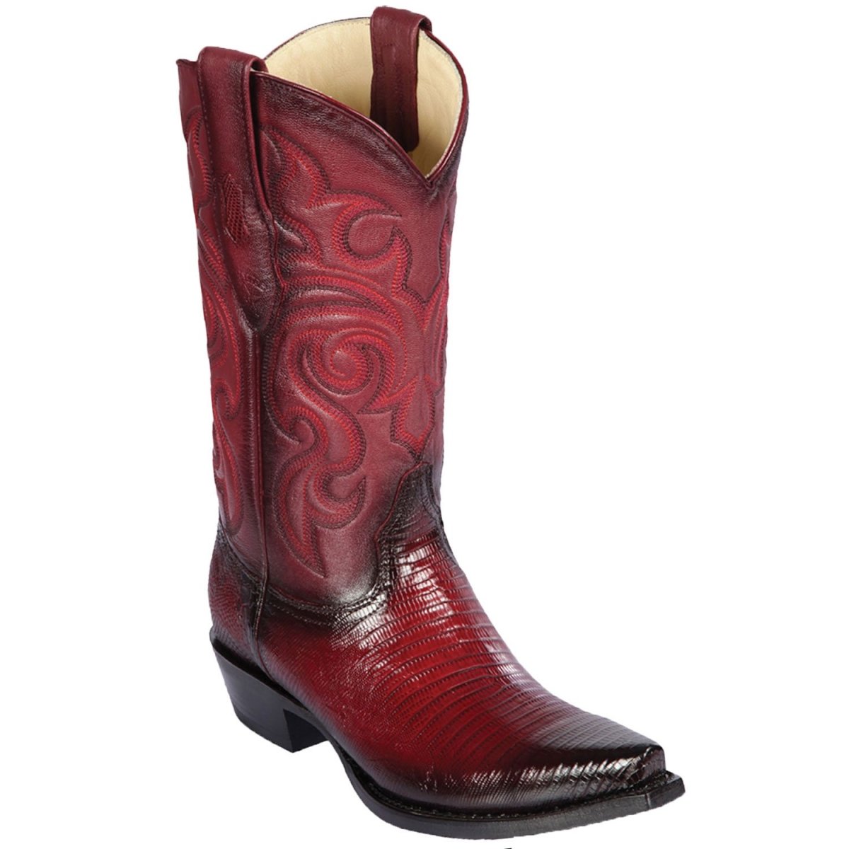 Western Genuine Teju Lizard Boots Snip Toe Faded Burgundy Color - Los ALtos Boots Side View