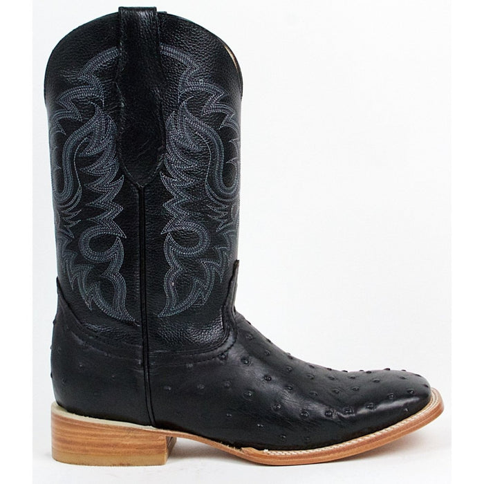Botines de Avestruz Grabado Horma Puntal Negro