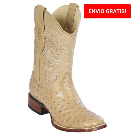 Western Genuine Ostrich Wide Square Toe Boots Oryx Color - Los Altos Boots Side View