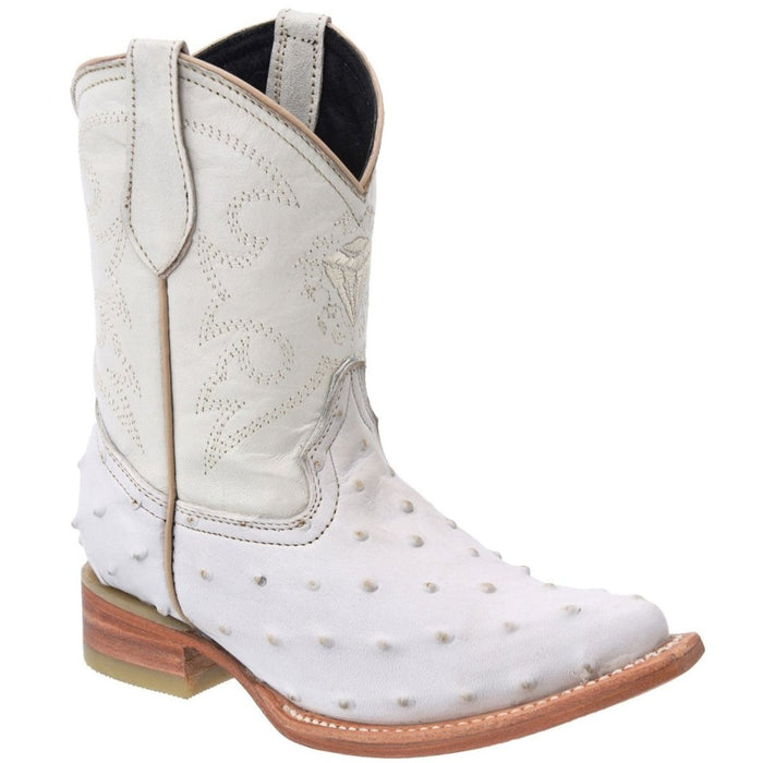 Botas de Avestruz Imitacion Horma 3X Aladino para Niño Color Hueso WD-371 - White Diamonds Boots