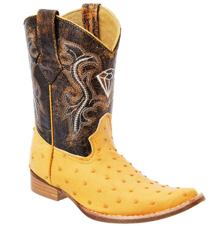 Botas de Avestruz Imitacion Horma 3X Aladino para Niño Color Mantequilla WD-372 - White Diamonds Boots
