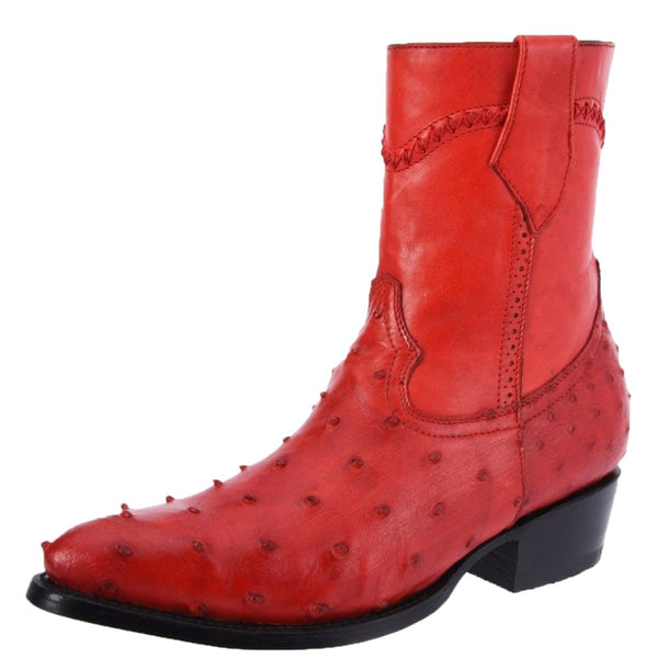 Botas de Avestruz Original Cortas Horma Puntal Color Rojo