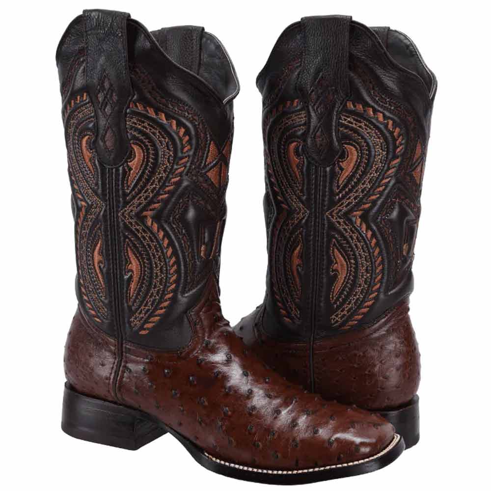 Botas de Avestruz Original Horma Rodeo Cuadrada Color Cafe JB-503CAF - Joe Boots