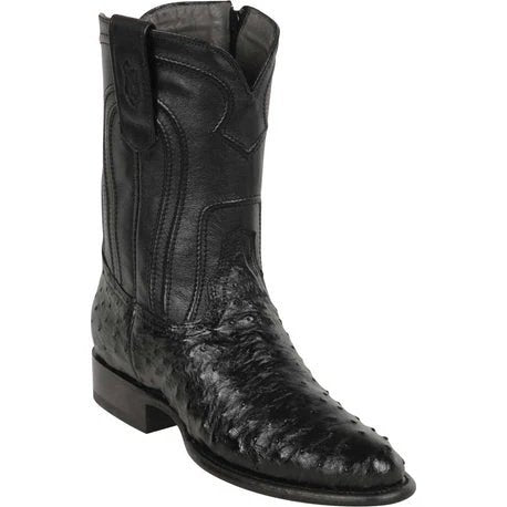 Botas de Avestruz Original Horma Roper con Zipper Color Negro - Los Altos Boots