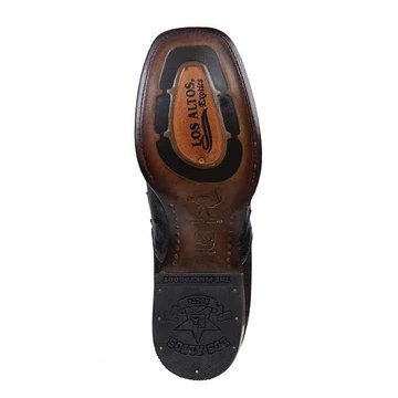 Botas de Avestruz Original Punta Cuadrada Ancha Color Negro - Los Altos Boots