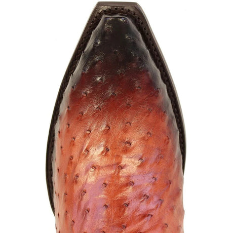 Western Genuine Ostrich Boots Snip Toe Faded Cognac Color - Los Altos Boots Toe View